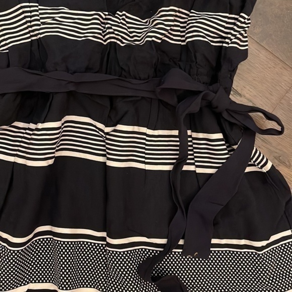 GAP Dress Navy Blue White Stripe Polka Dot Belt Size Small - Picture 3 of 4